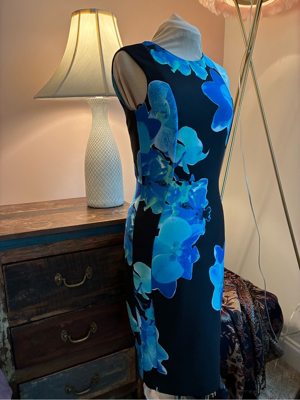 Calvin Klein Sheath Dress with Blue Florals